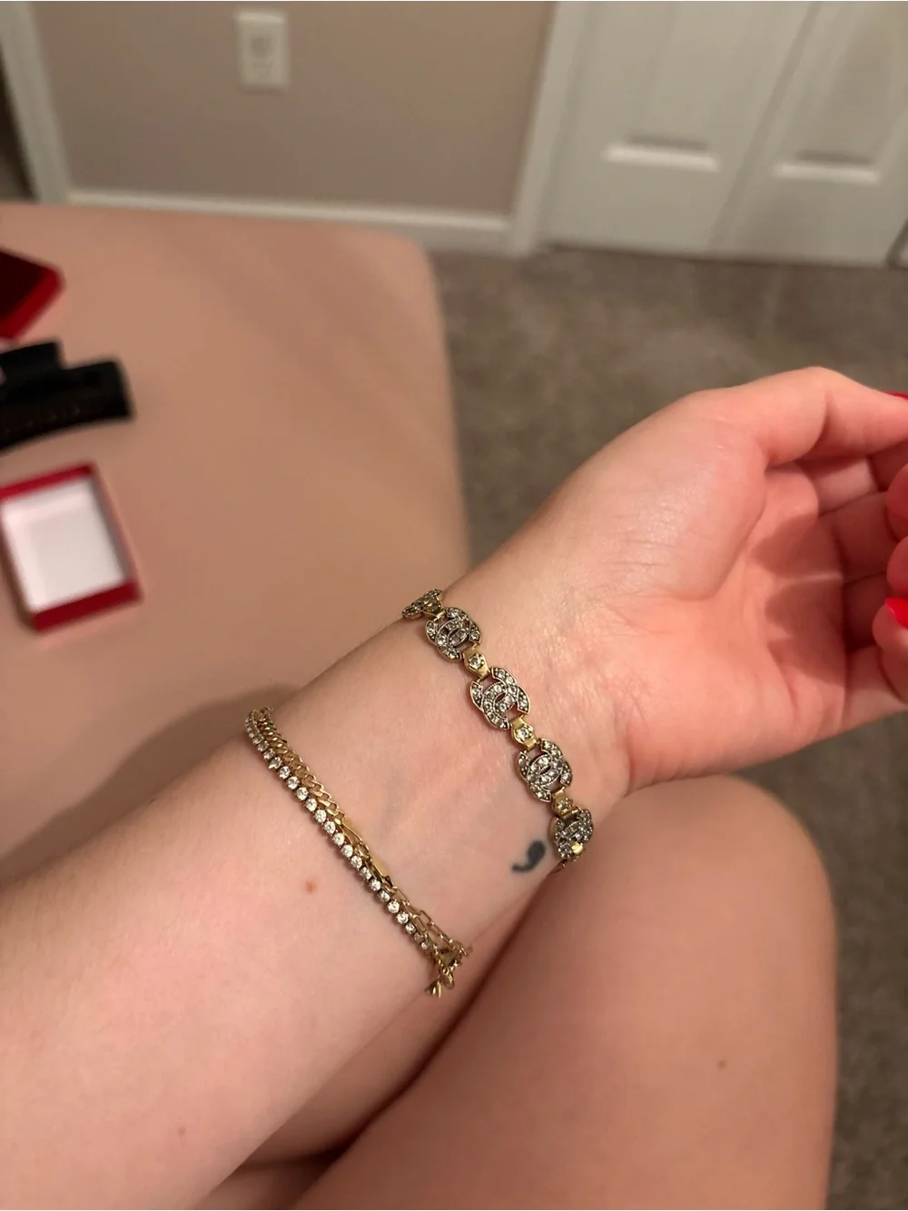 CHANEL Gold-Tone Crystal Bracelet and Earrings Set (  hot deal  )